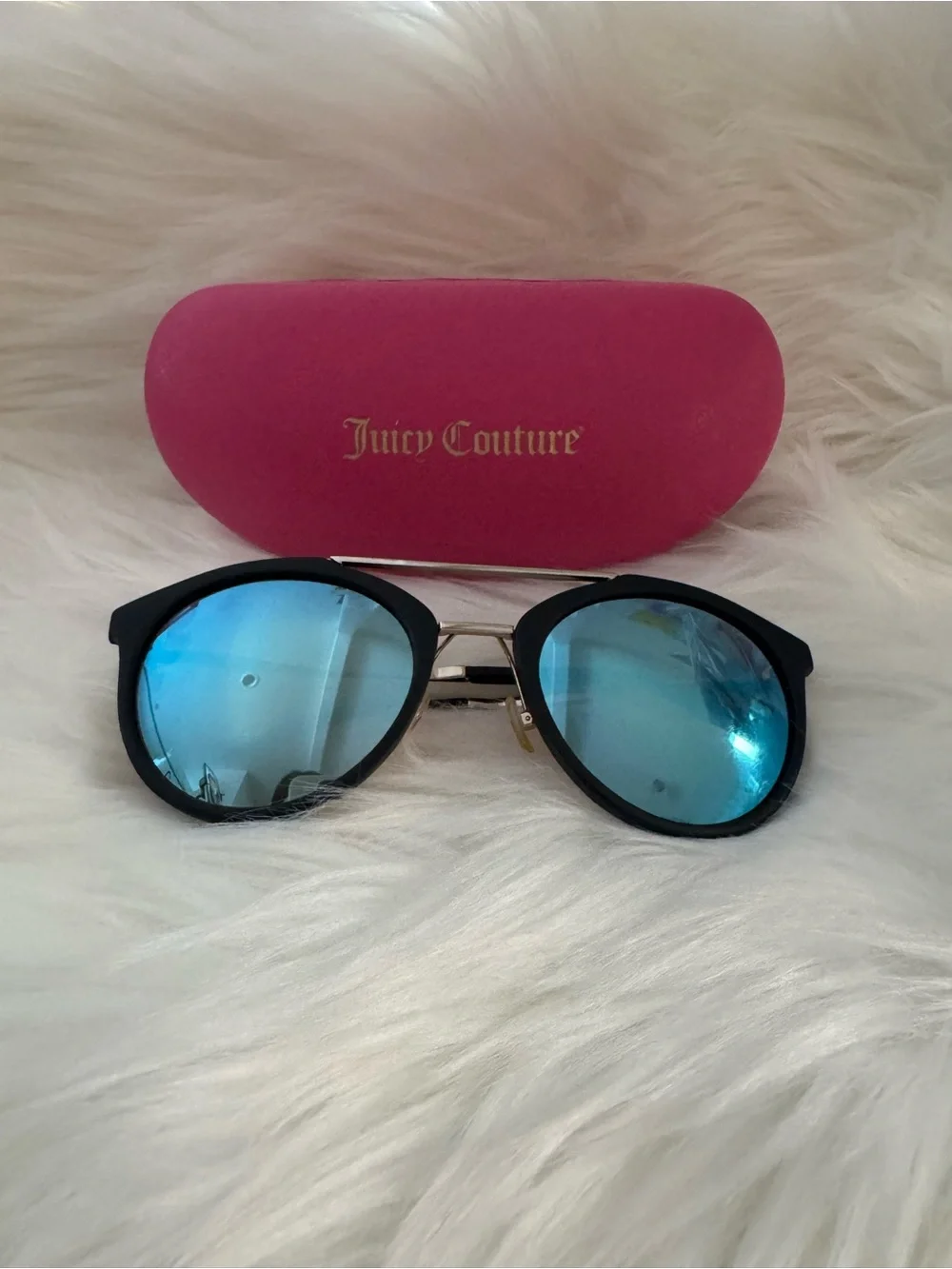 Vintage Juicy Couture Black Frame Sunglasses with Blue Mirrored Lenses